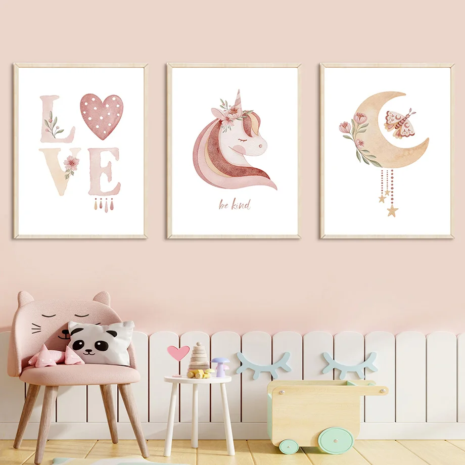 Cute Unicorn Sun Moon Rainbow Love Nursery Wall Art Canvas Painting Nordic Posters And Prints Wall Pictures Baby Kids Room Decor