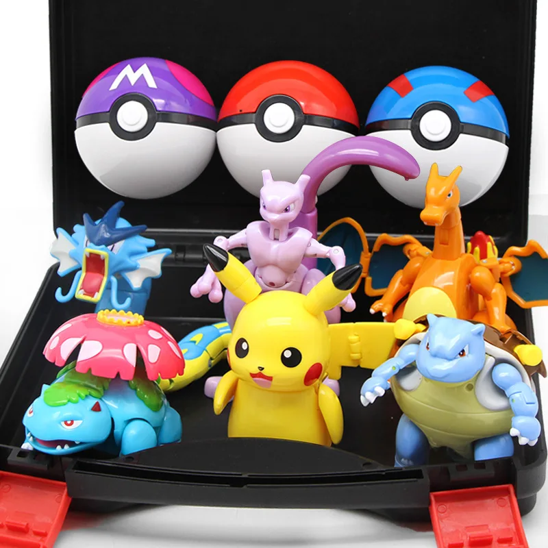 

6Style Pokemon Anime Deformation Figures Pikachu Charizard Mewtwo Venusaur Pokeball Figure Pet Action Model Toys Childrens Gifts