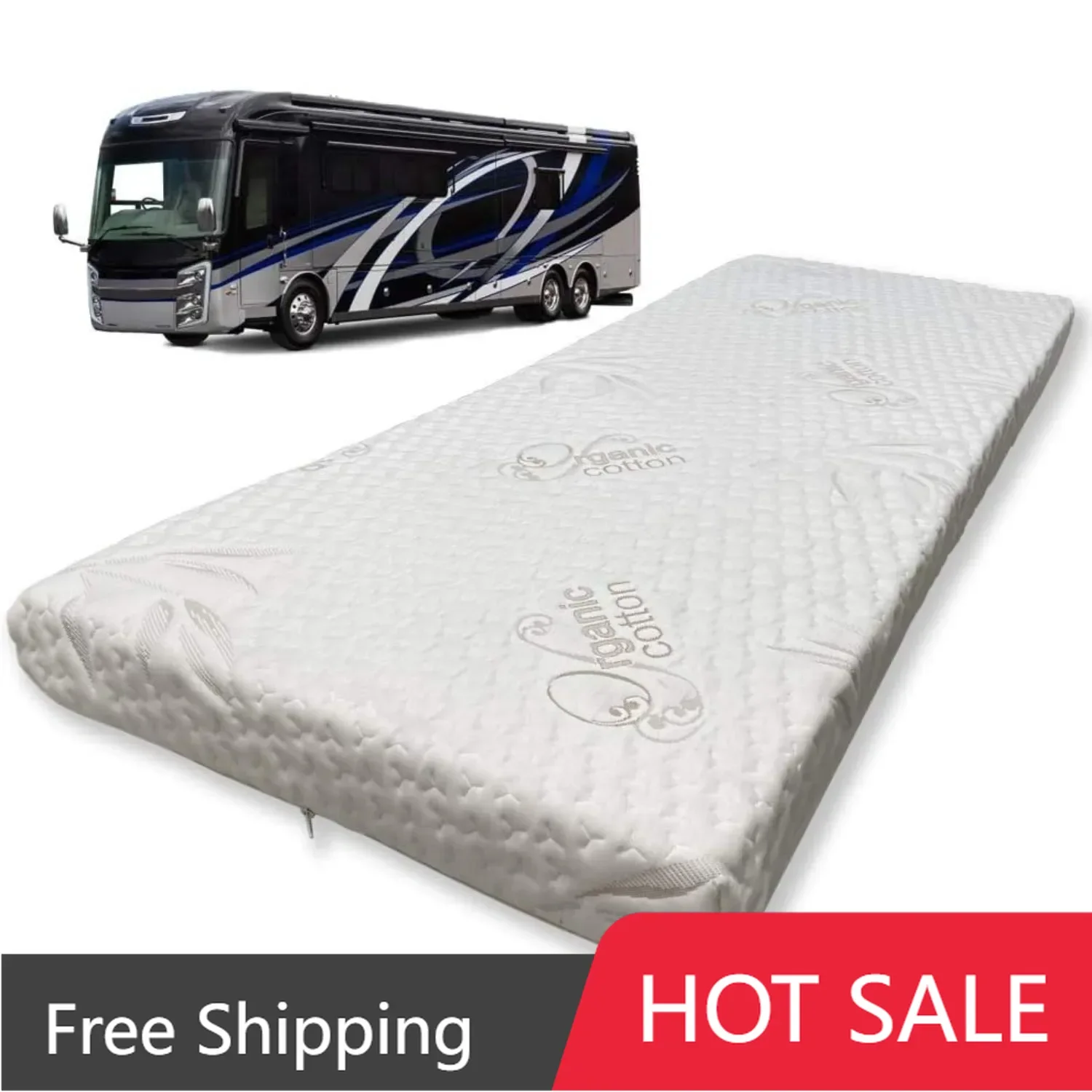 5” x 30” x 75” Truck, Camper, RV High-Density Bunk Mattress, Organic Cotton Cover, Made in USA, Comfortable, Travel Trailer