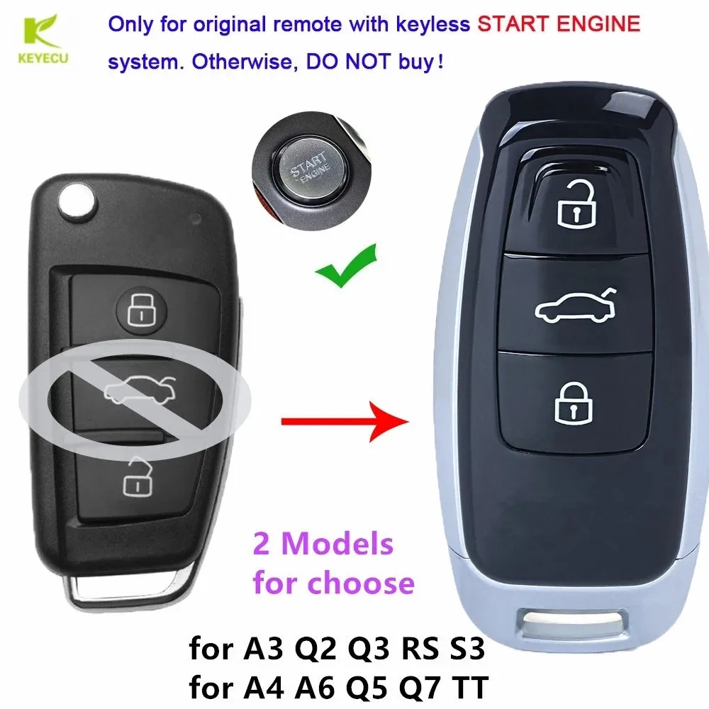 

KEYECU Upgraded New Replacement Keyless Smart Remote Key Shell Case 3 Buttons for Audi A3 A4 A6 A8 Q2 Q3 Q5 Q7 R3 RS3 RS5 TT