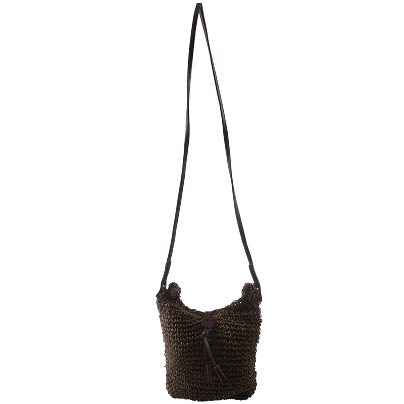 2X Fabric Bags Shoulder Straw Summer Of Women Fabric Crossbody Bags Canvas Jute Beach Travel Bag Brown