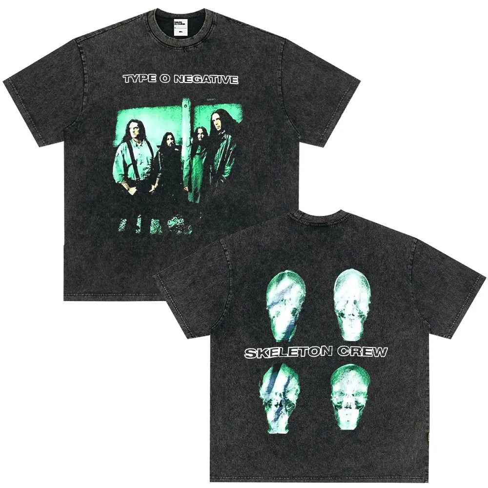 Rock Band Type O Negative The Green Man Vintage Washed T Shirt Gothic Metal Short Sleeve T-shirt Men\'s Vintage Hip Hop T Shirts