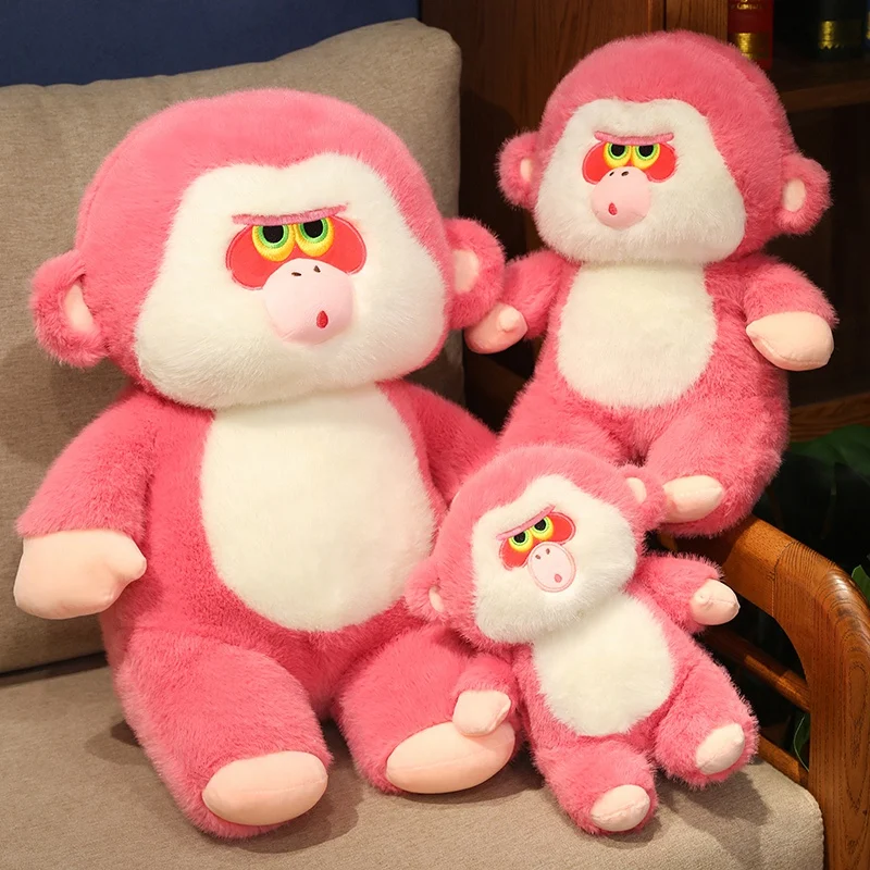 Boneca Kawaii Pink Monkey Plushies Animal de pelúcia macia, brinquedos orangotangos macios, almofada do sofá para crianças, presentes para meninas, decoração do lar, 25-50cm