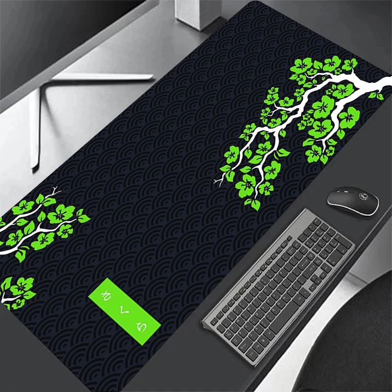 Green Flower Pad Large Black Gaming Mouse Pad Floral Mousepad Gamer 900x400 Rubber Keyboard Mats Desk Mat Table Mausepad Carpet