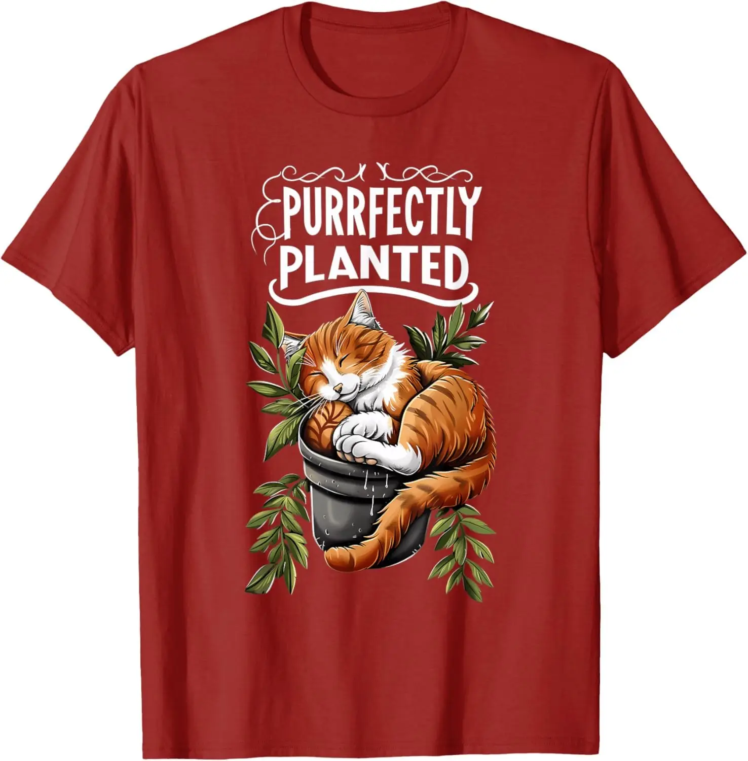 Purrfectly Planted Cat With Indoor Houseplants T-Shirt For Men Clothing Women Tees High Quality 100%Cotton Short Sleeve