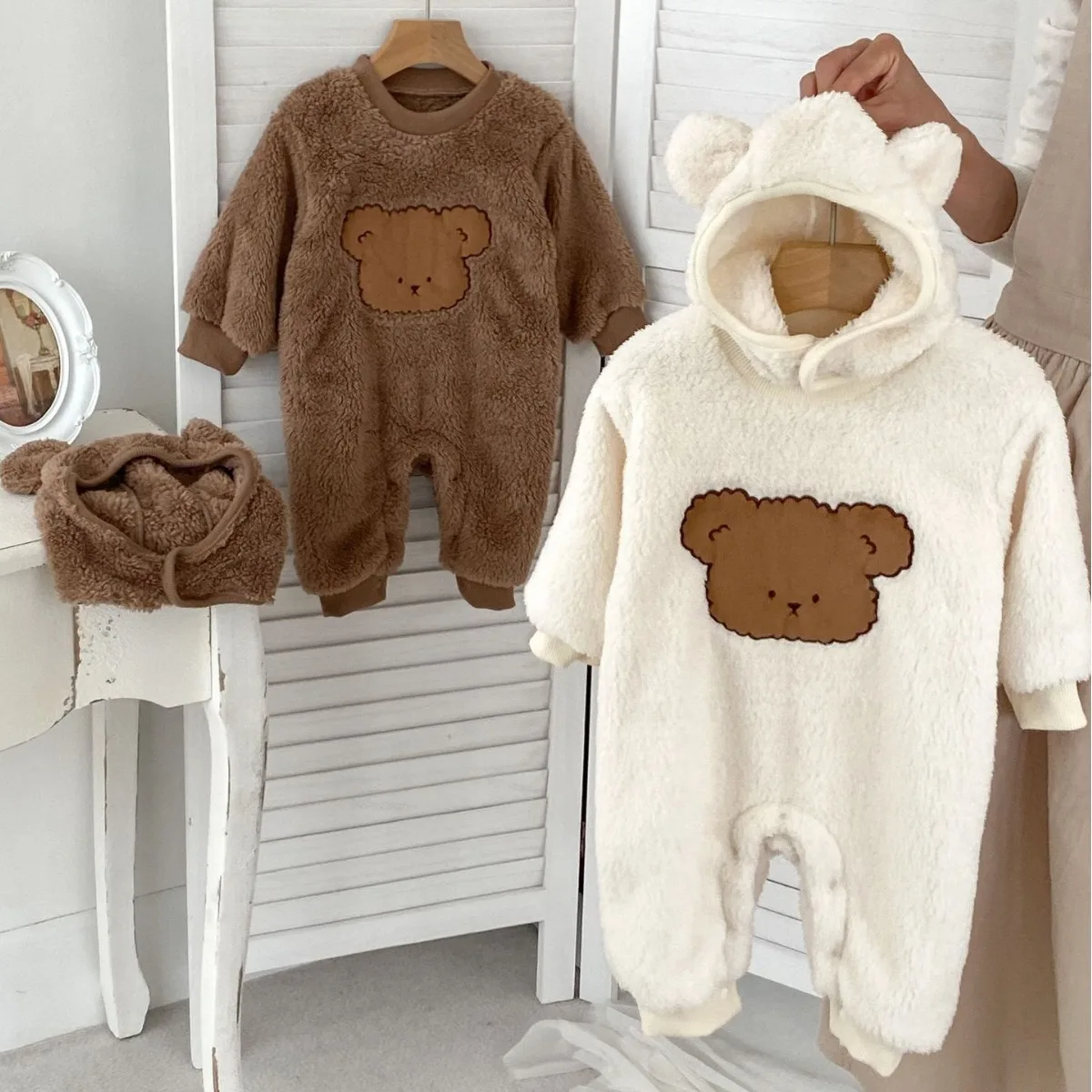 

0-2 Year Bodysuit For Newborns Autumn Winter Clothing Cute Plush Bear Baby Girls Boys Jumpsuits Long Sleeve Toddler Kids Rompers