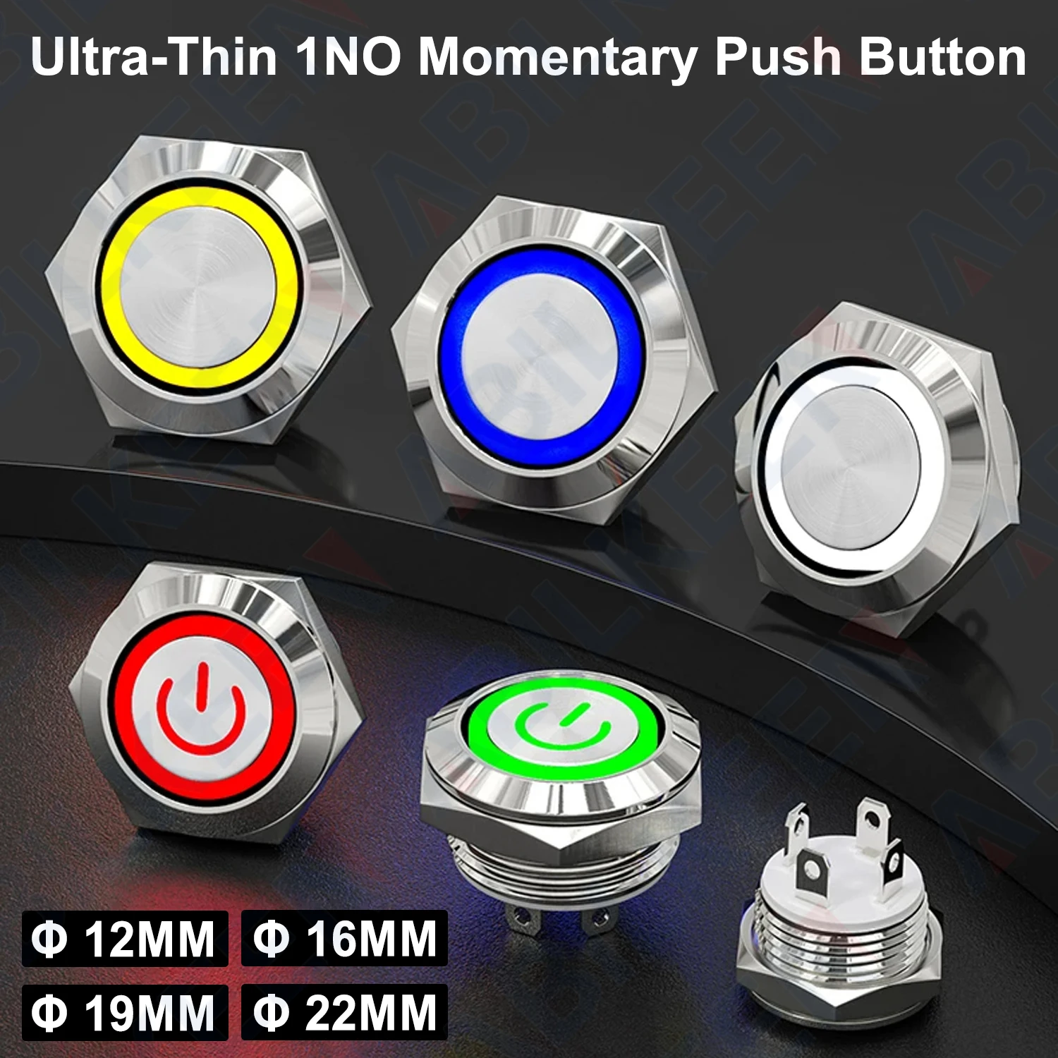 ABILKEEN 22MM Red+Green+Blue Tri-Color LED Ring Light Ultra-Thin Metal Push Button Switch 1NO Momentary Push Button DC6V/24V