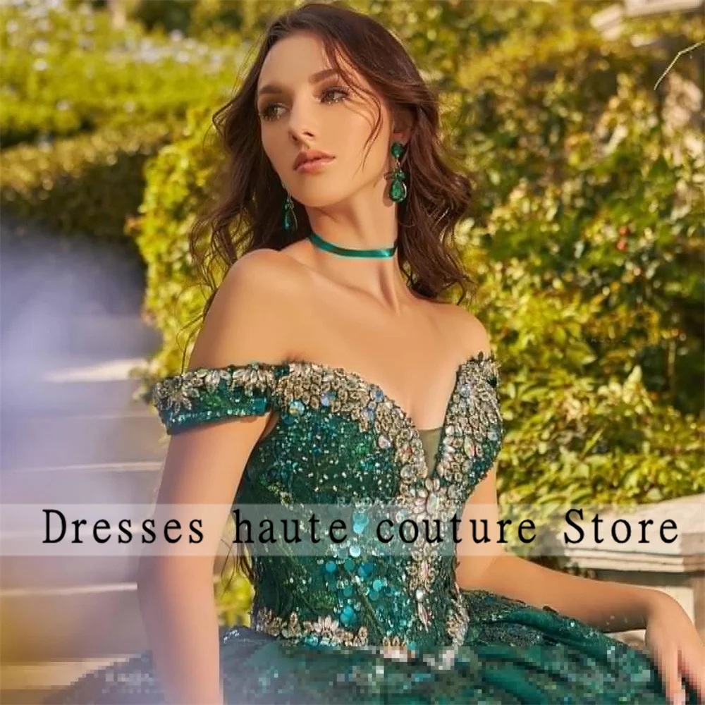 Robe de Rhen tulle vert, robes Quinceanera de luxe, épaules dénudées, perles appliquées, robe Sweet 16, robe de soirée, tout ce que vous voulez, nouveautés, 2023