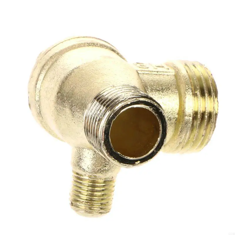 4XFD Male Thread 3 Way Metal Air Compressor Check for Valve Gold Tone