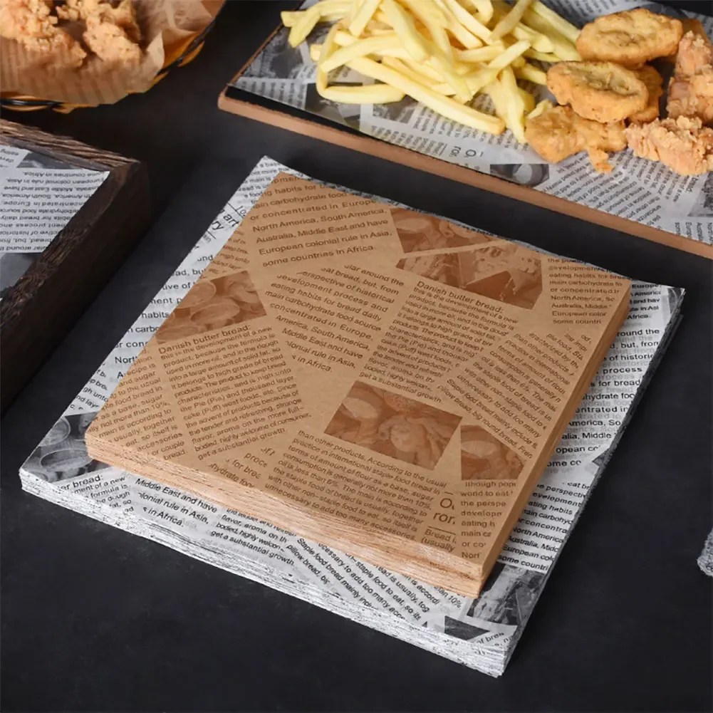 50Pcs Oil-Proof Wax Paper Food Wrapper Paper Bread Sandwich Burger Fries Wrapping Baking Tools Fast Food Bread Oilpaper