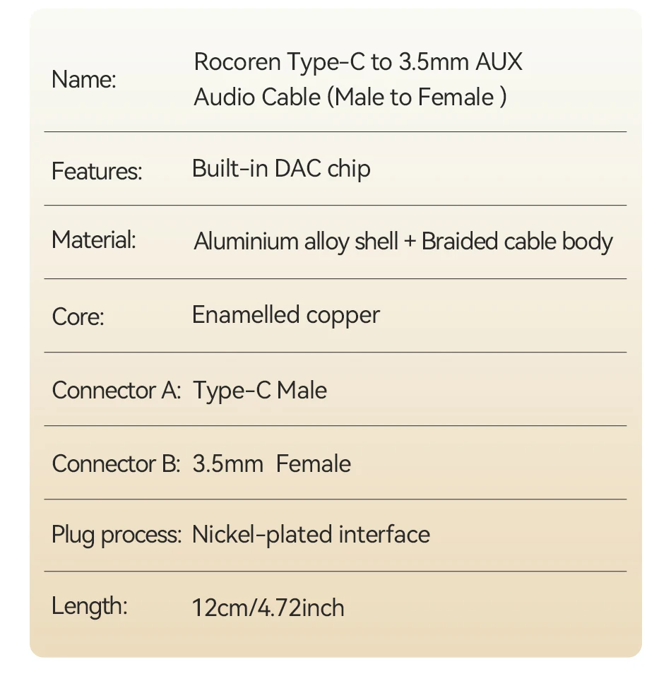 Rocoren USB C auf 3,5 mm Klinke Dac Audiokabel Stecker auf Buchse Kopfhöreradapter Typ C auf 3,5 mm Konverter für Samsung Xiaomi Phone – Detail 22
