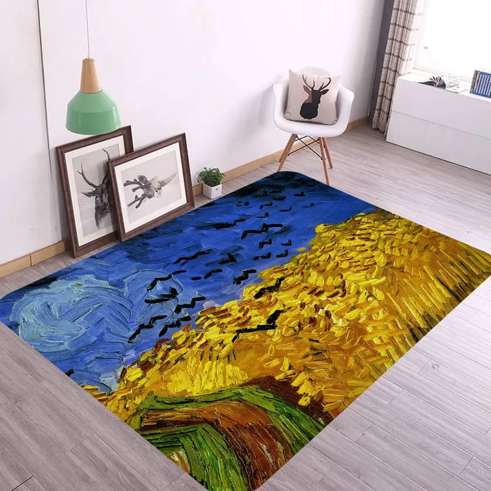 Retro Van Gogh Oil Room Mats Anti-slip Absorb Water Long Strip Cushion Bedroon Mat Household Carpets