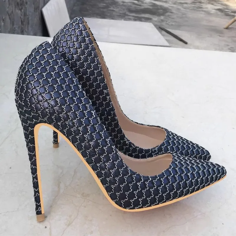 

2025 Spring New Blue Mesh Women's High Heels Pointed Stilettos Shallow Elegant Mature Party Ladies Large Size Single Shoes