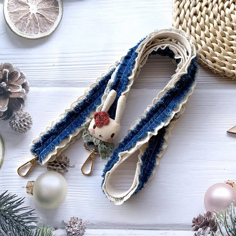 

Adorable Adjustable Rabbit Girl oulder Strap Denim Frayed Cotton Crossbody Bag Replacement Belt Handbag Accory