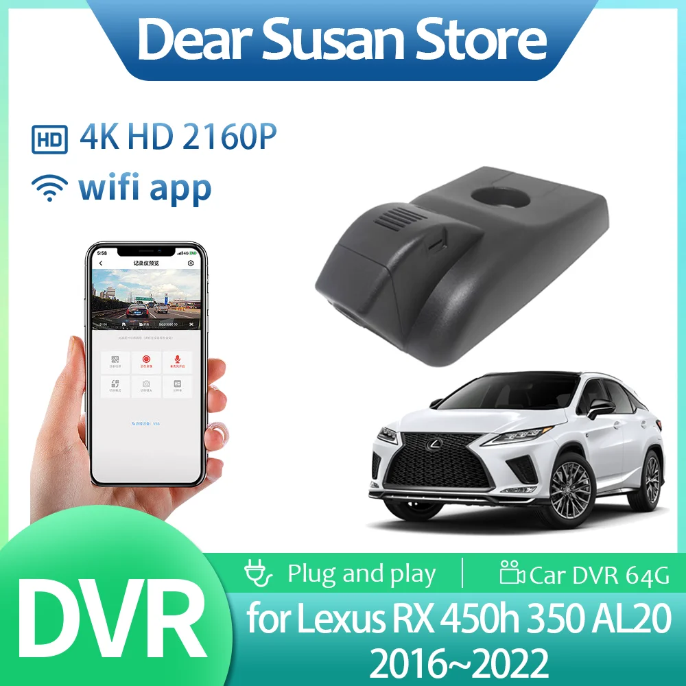 4K Car Video DVR for Lexus RX 450h 350 AL20 2016~2022 2017 2160p HD Driving Recorder Front Dash Camera Night Vision Accessories