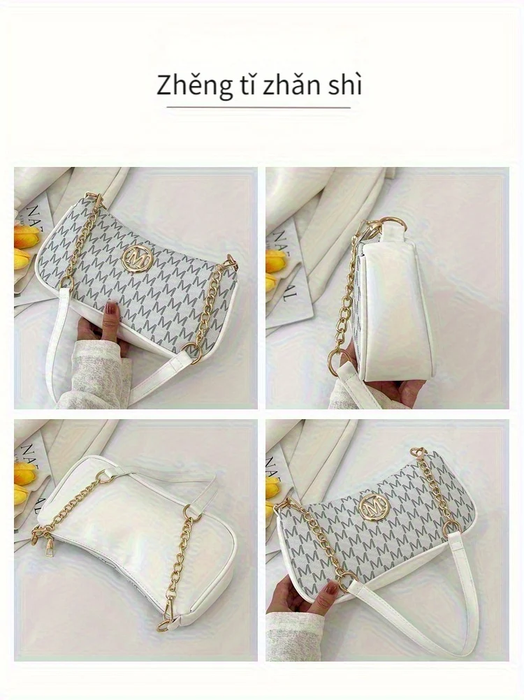 Vintage-Unterarmtasche für Teenager, Briefdruck, Umhängetasche, kleine quadratische Tasche mit Kette, Schulterhandtasche, verstellbarer Umhängetaschengurt – Detail 6