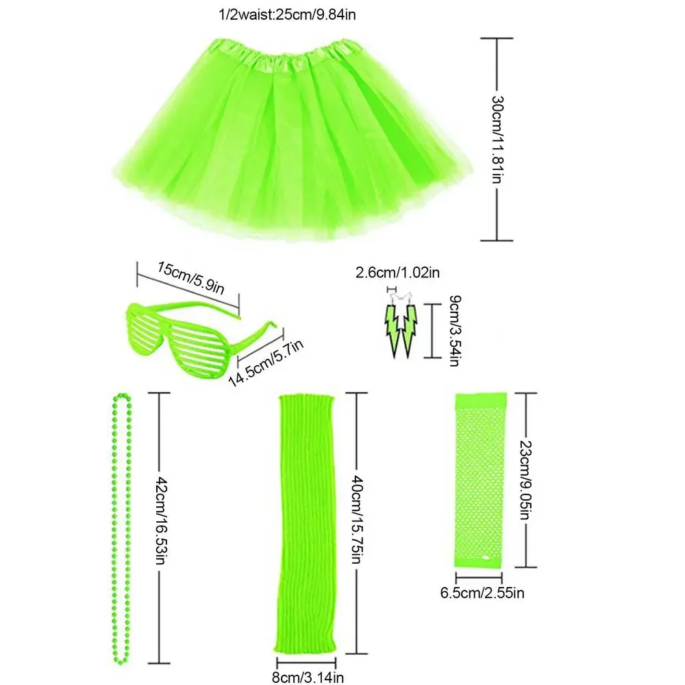 네온 목걸이 블라인드 안경 귀걸이 피쉬넷 장갑, 다리 워머 투투, 80 년대 테마 의상, 멋진 드레스 의상 액세서리, 신제품