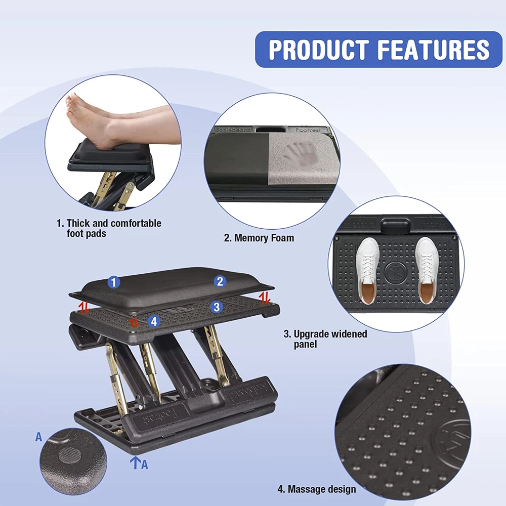 مسند للقدمين قابل للتعديل وسادة رغوة قابلة للإزالة تحت مسند للقدمين للمكتب مع خرز للتدليك للسيارة مكتب المنزل البراز ارتفاع 4-Level