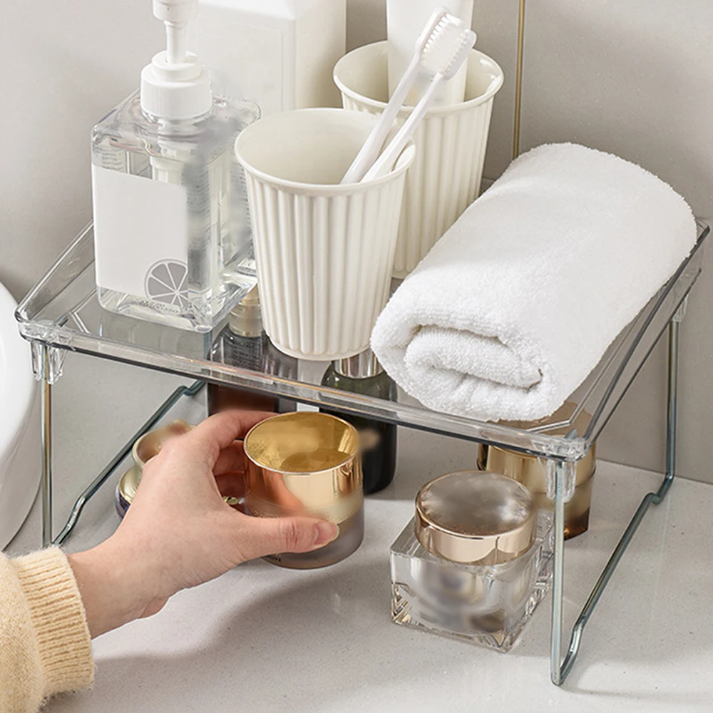 

1 Piece Transparent Acrylic Folding Shelf, Stackable, Multi-Layer Desktop Storage Shelf, Suitable For Office, Study, Dormitory