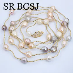 9-11mm Fashion Wedding Women Elegant Jewelry Gift Natural Freshwater Pearl Coral Long Sweater Necklace 48inch