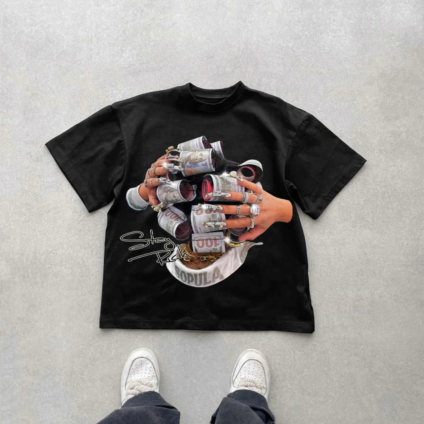 احصل على ريتش بوي جرافيتي جرافيك القطن تي شيرت مطبوع الرجال الصيف قصيرة الأكمام المعتاد تي شيرت المرأة عادية الشارع الشهير المحملة القمم