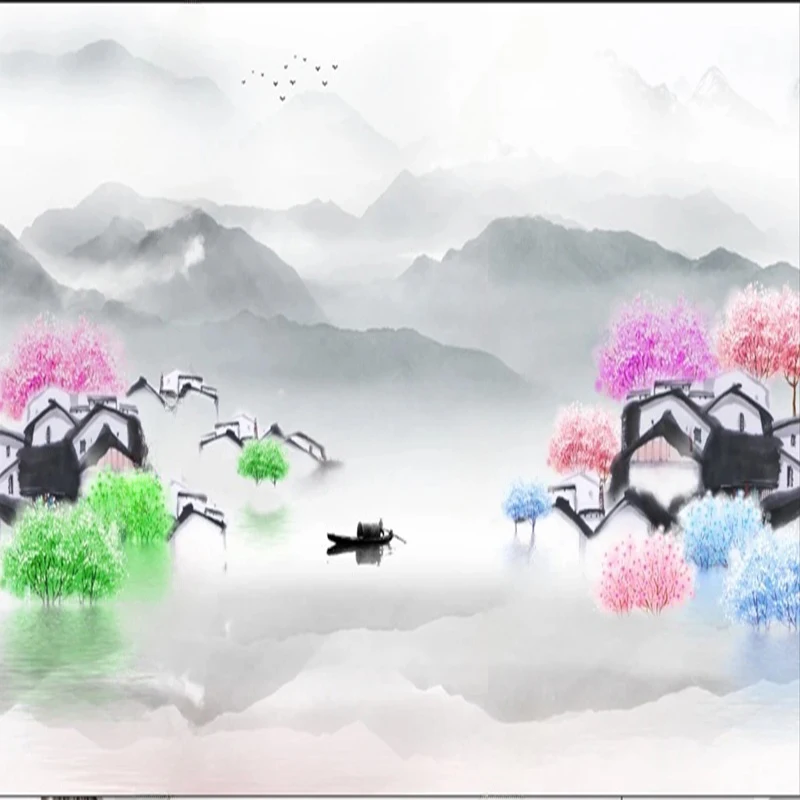 MU7875 カスタムサイズの壁紙手描きインク油絵抽象風景テレビソファ背景張り子ペイント