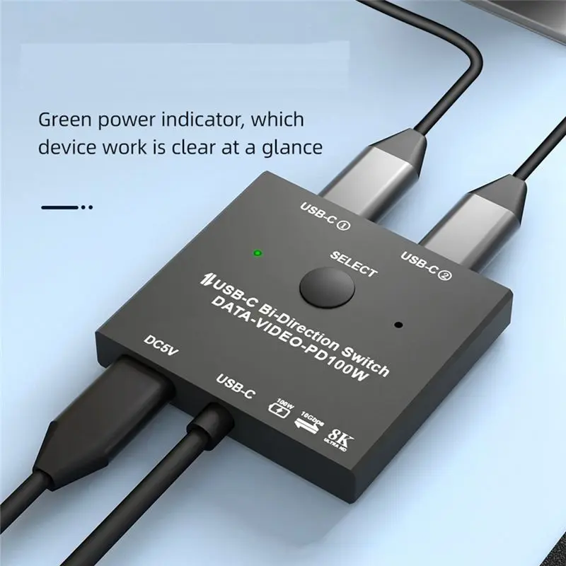 B27B 2 Port Bi-Directional USB C Switcher Transfer 1X2/2X1 KVM Switch For Laptops Monitor 100W Charging+ 10Gbps Data+ 8K Video