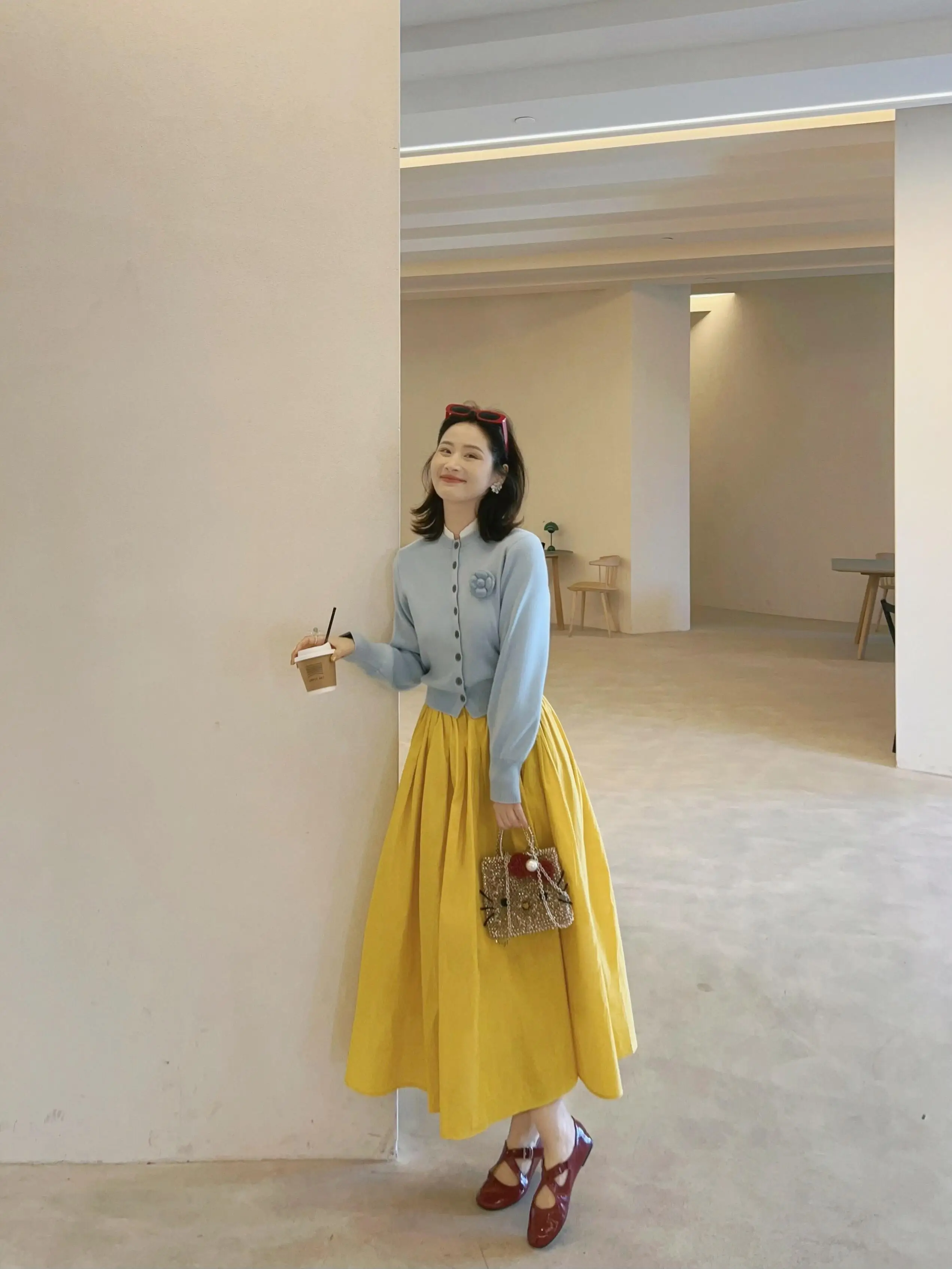 High Quality Yellow Puffy Skirt Half-length A-line Spring Autumn New Style Casual Versatile Women's Mid-length Skirt