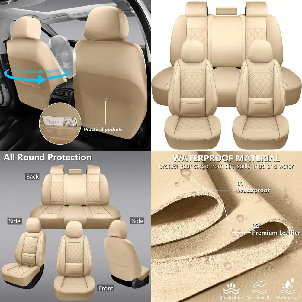 

Luxury Waterproof Leather Car Seat Covers - Universal Fit for Most Vehicles, Trucks, and SUVs - Beige