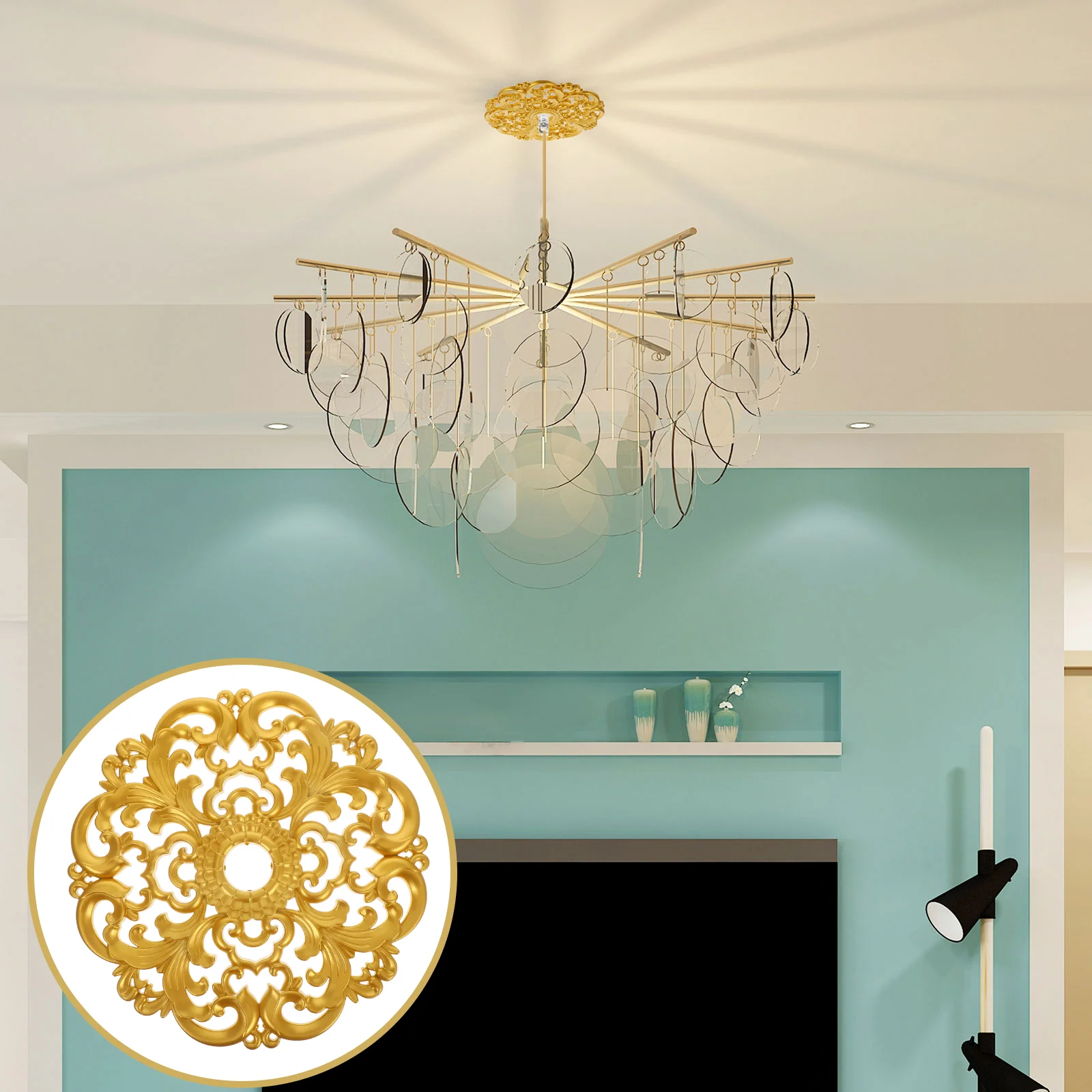 Imitation Gypsum Ceiling Light Panel Medallion Medallions for Fan Lighting Hollow Out