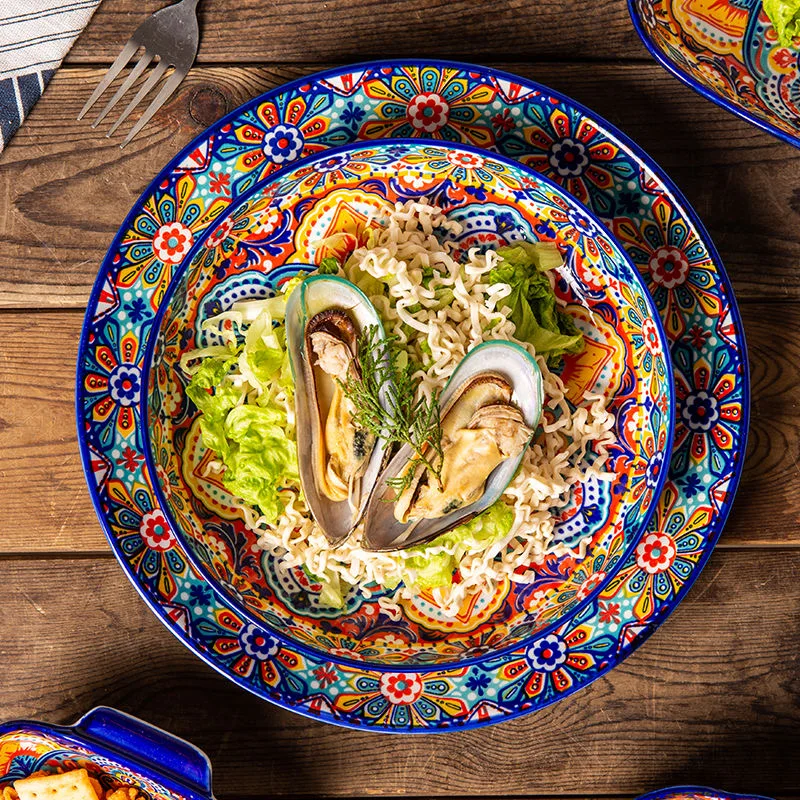 

Керамические тарелки 7 дюймов или 8 дюймов, бытовая посуда в стиле ретро, тарелка для пасты, стейка, тарелка для завтрака, клецок, фруктовая тарелка