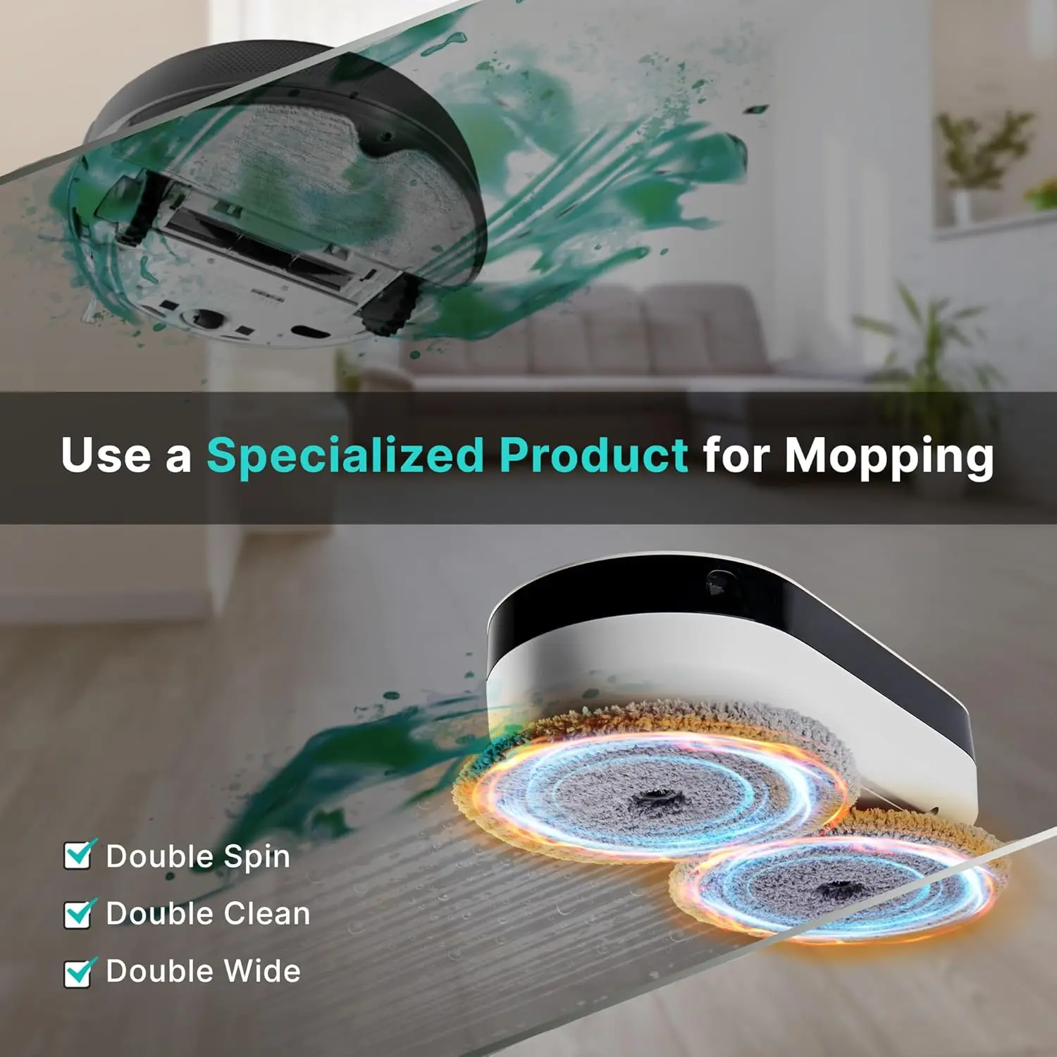 Roboter Mop-Flüstern leise Smart Mopping Roboter reiniger nur | 1,5 mal schneller dynamischer Dual Spin Wet Mop für harte