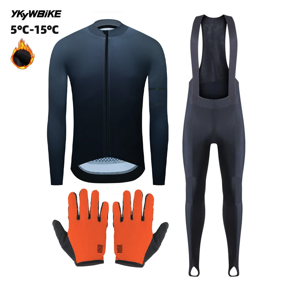 YKYW Winter Men's Cycling Jersey Bib Long Pants Sets Thermal Mountain Bike Long Pants Bicycle Clothing Keep Warm Bicycle Tights