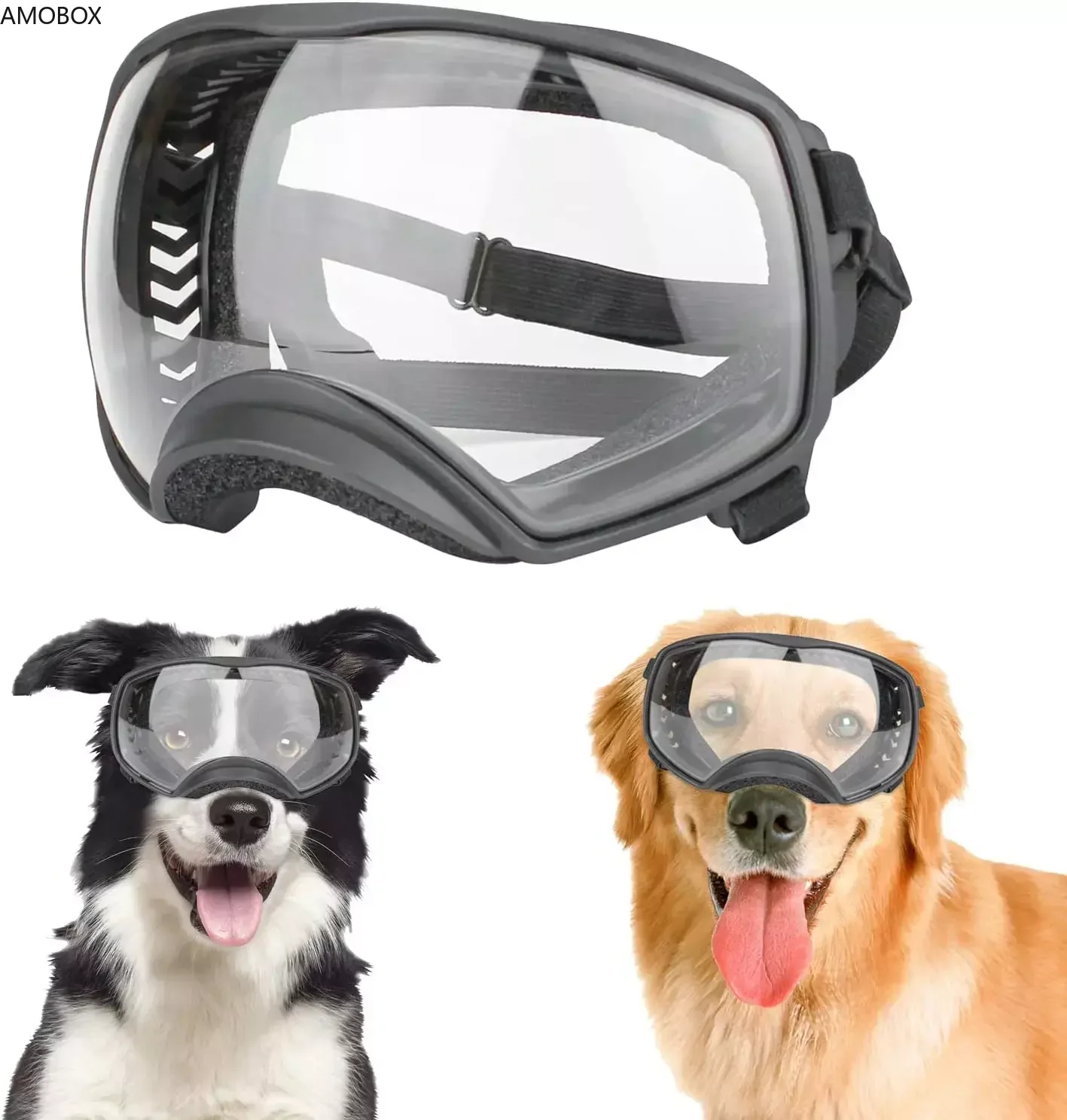 AMOBOX-Dog Goggles for Medium and Large Dog, Sport Sunglasses, UV Protection, Soft Pet Goggles, Deep Eyes, Fog, Windproof, Dogs