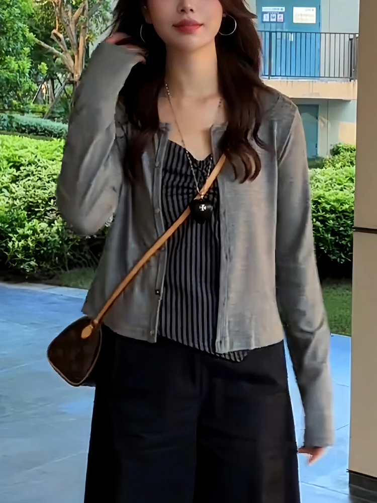 Faionable Versatile Pure Desire Sle Women's Two-Piece Set Casual Long Sve T-irt And Cardigan Autumn New Design