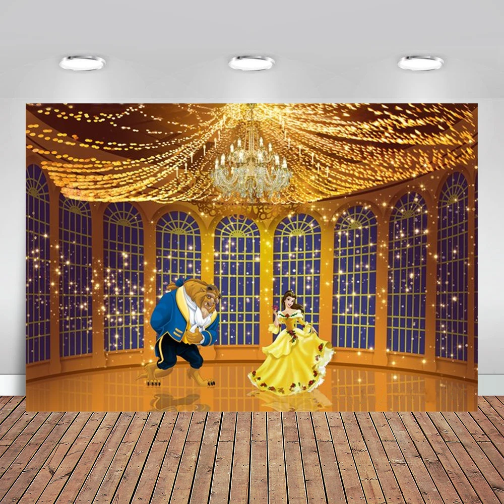 Disney Princess Wedding Castle Dreamy Rose Belle Beauty and The Beast Backdrop Girls Birthday Party Baby Shower Banner