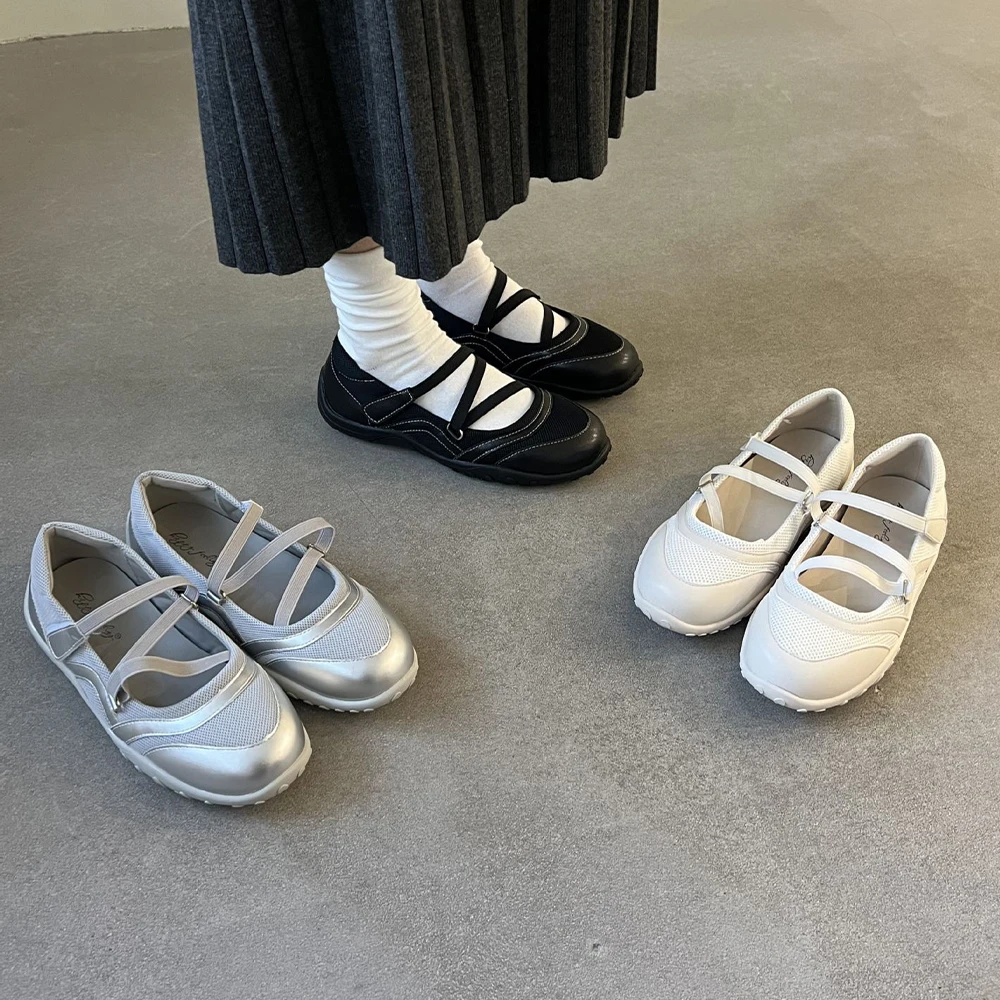 

Women's Mesh PU Leather Slip On Shoes Sneakers Fashion Comfortable Elastic Shoelace Sneakers Breathable Walking Flats