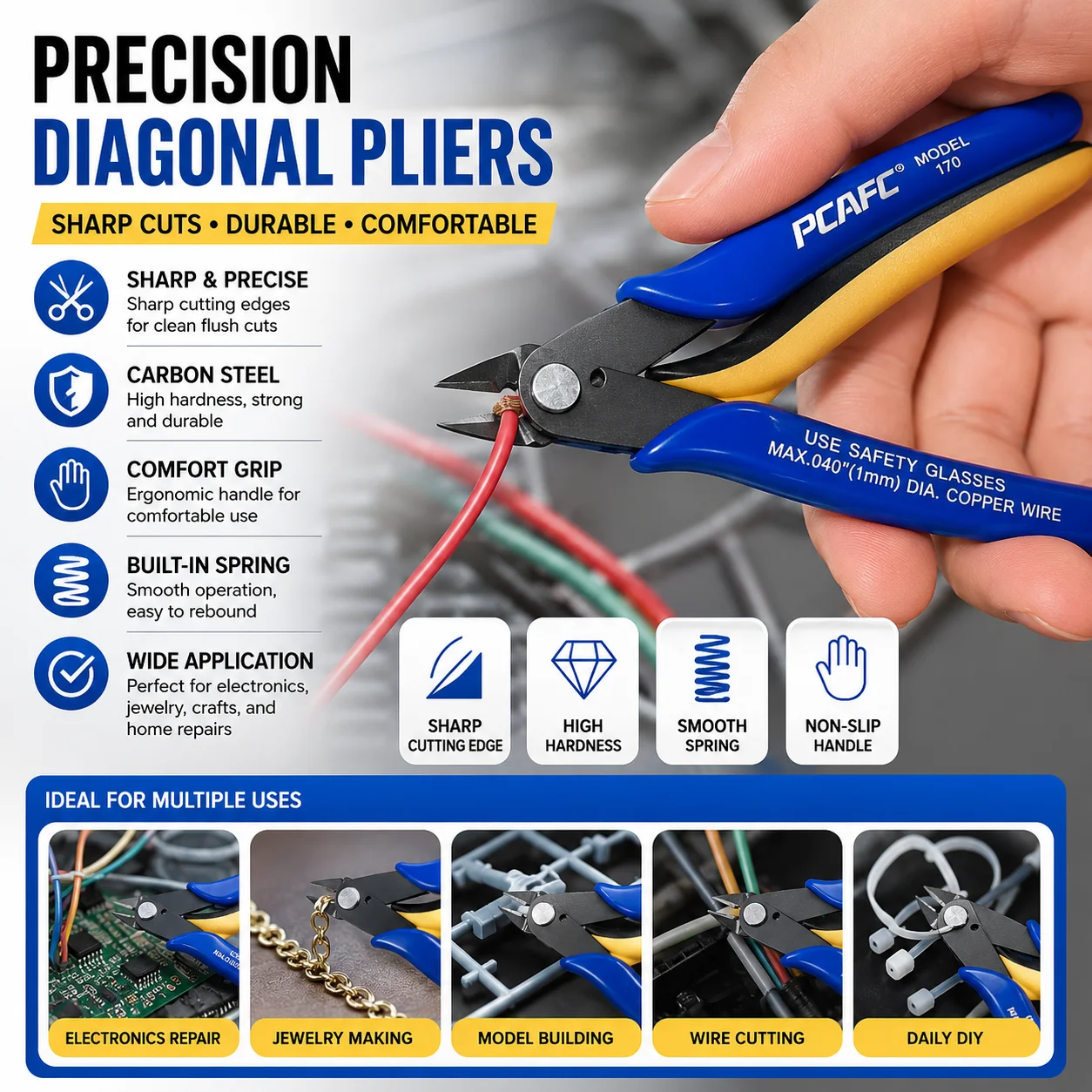 Carbon Steel Diagonal Pliers Wire Cable Cutter Flush Nipper Side Cutting Pliers Electrical Hand Tool