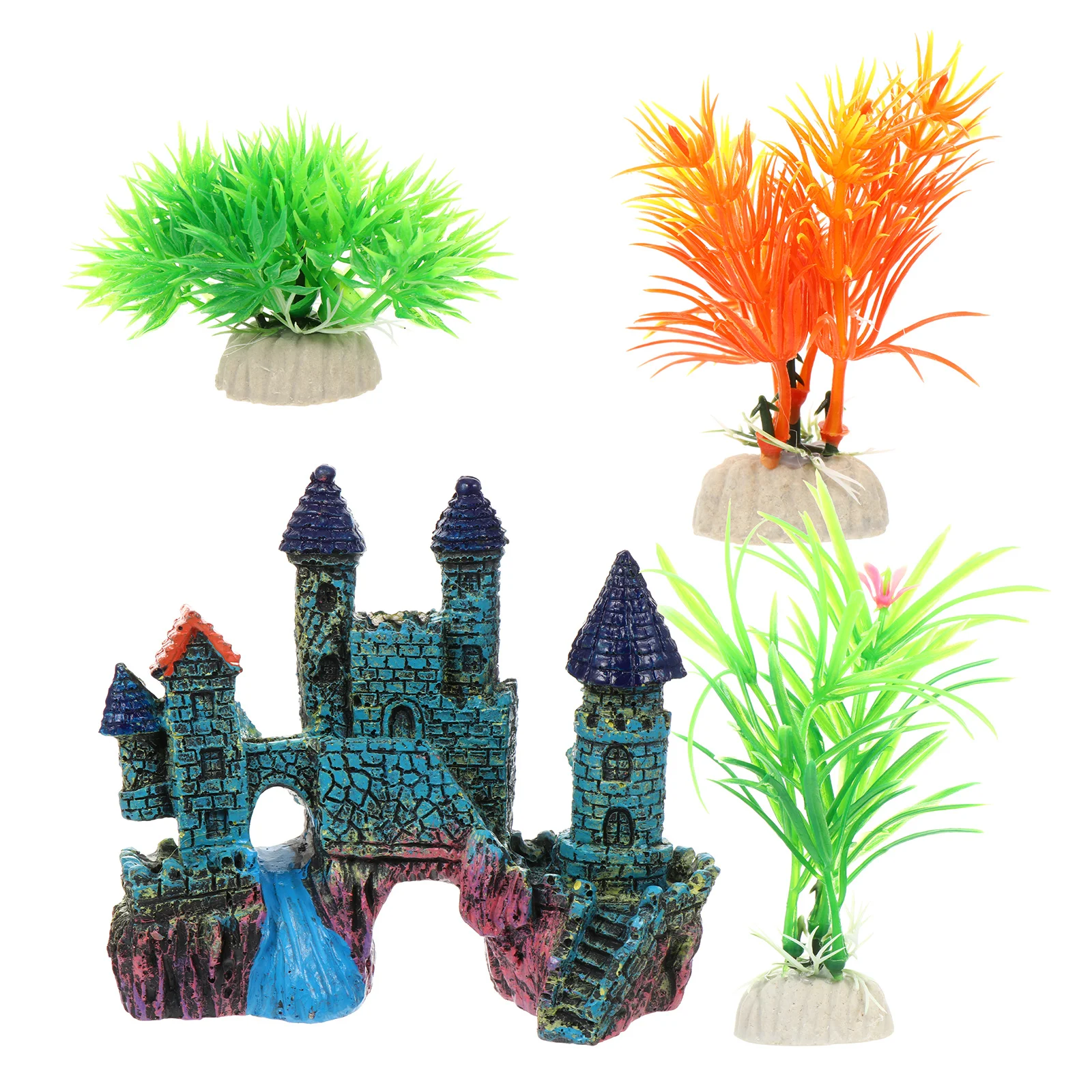 

4Pcs Building Ornament Aquarium Castle Resin Fish Tank Decoration Natural Landscape Craft Simulation Plant Shelter Adornment