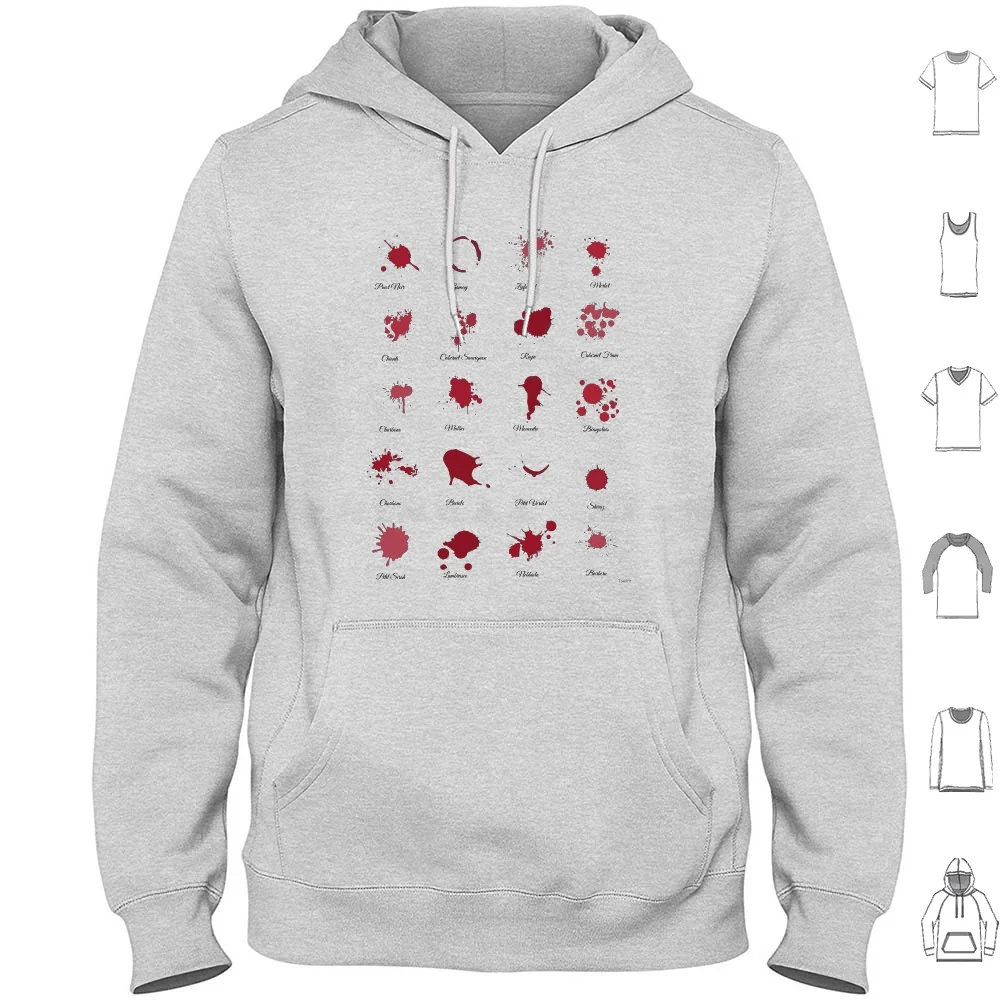The World Of Wines Sudadera con capucha de algodón de manga larga con manchas de vino tinto salpicaduras Merlot Chianti Lambrusco