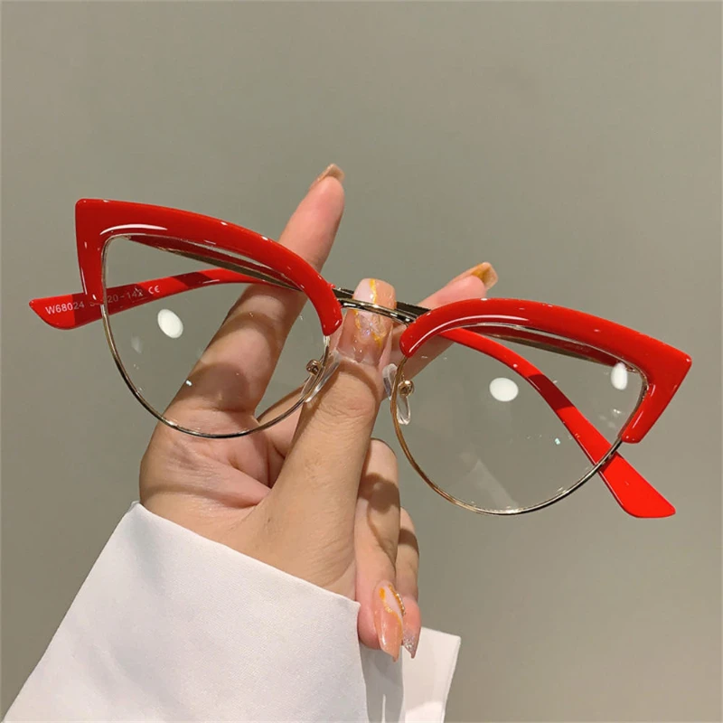 New Vintage Cat Eye Glasses Frame New Stylish Semi Metal Rim Women Eyewear Trendy Brand Design Non-prescription Eyeglasses Очки
