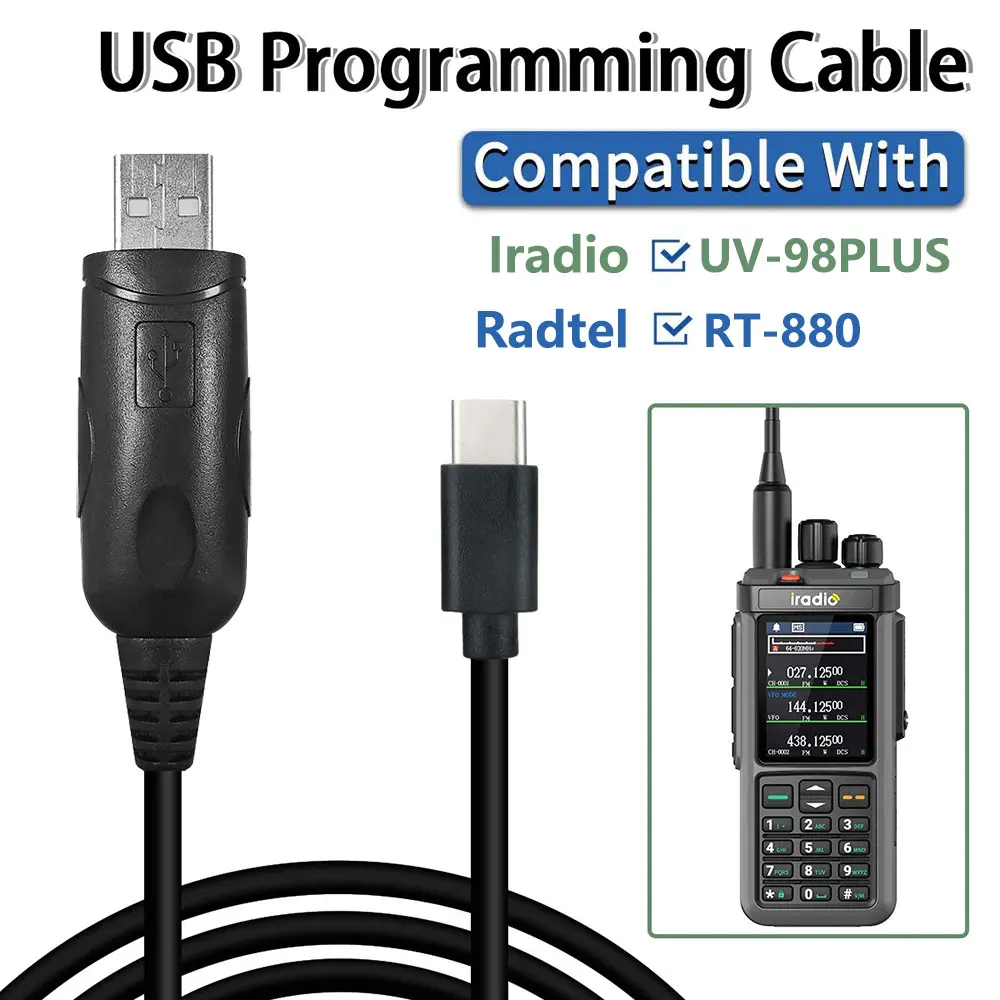 Cable de programación USB tipo C para Iradio UV-98 PLUS Radtel RT-880 Walkie Talkie compatible con sistema Windows con Chip CH340G