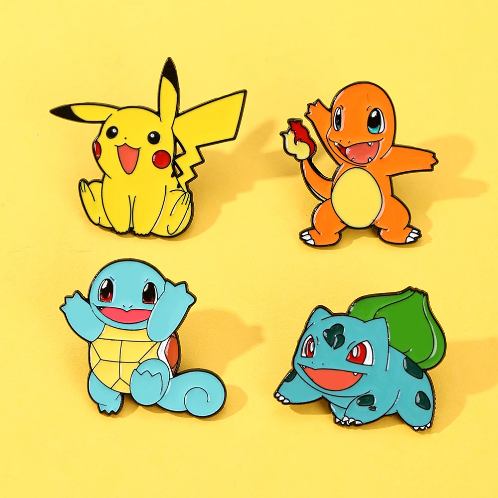 Pikachu Enamel Pins 4pcs Set Cute Pokemon Lapel Badge Brooch for Backpack Clothing Cosplay Cartoon Accessory Gift