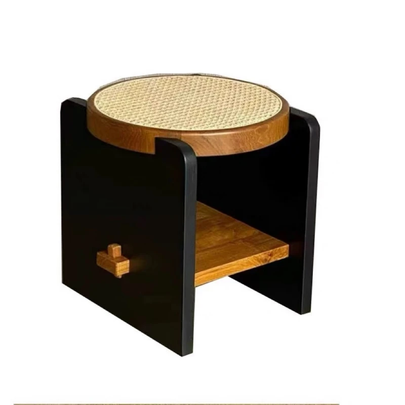 Ancient Wooden Rattan Chairs for Home Living Room Low Stools, Minimalist Style Dressing Stool, Shoe Stool,
