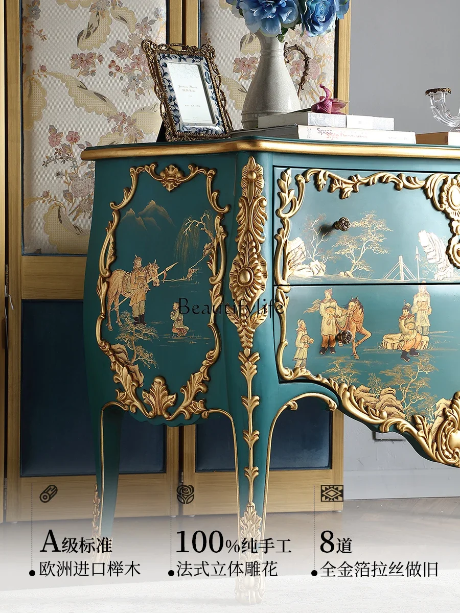 LXFrench classical hand-painted carved decorative chest cabinet European-style villa large flat-floor entrance cabinetSSS