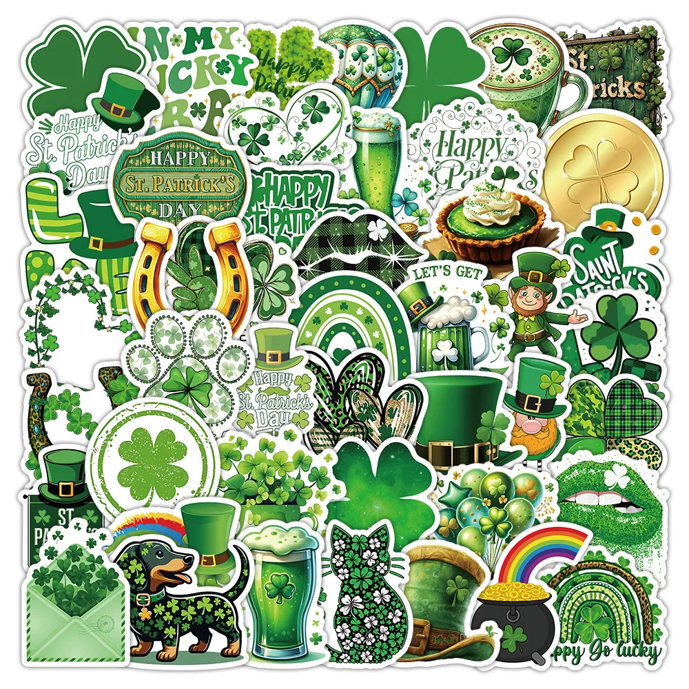 

50 шт. Новые наклейки на телефон ко Дню Святого Патрика: клевер, граффити, декор в зеленом стиле, для мобильных устройств, скейтбордов, гитар, водонепроницаемые наклейки