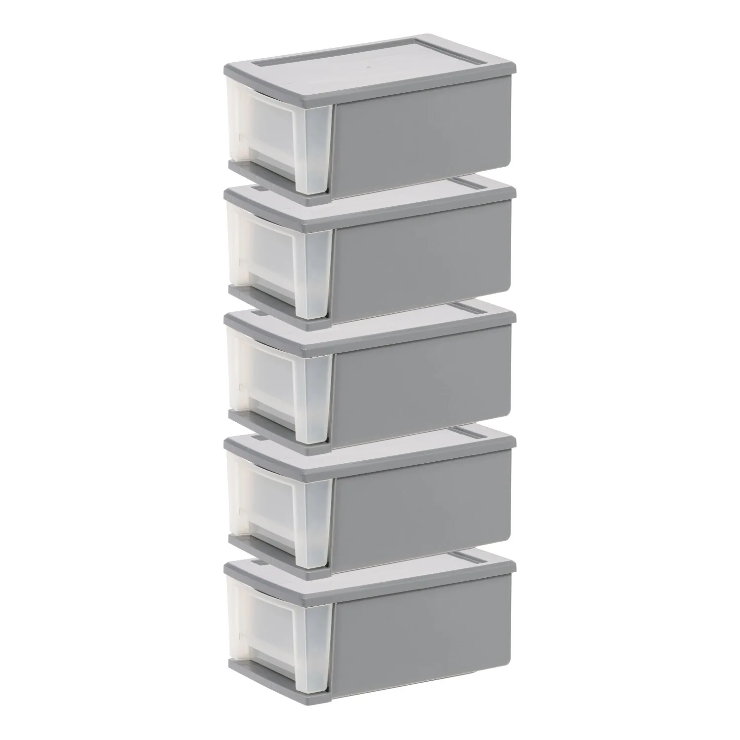 

7 Qt. Small Plastic Stackable Storage Drawers, Modular, Gray Clear, Set of 5
