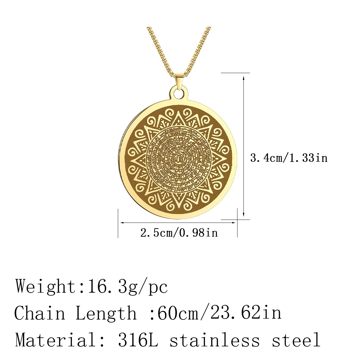 Kinitial Stainless Steel Pendant Necklace Women Asmaulhusna Names Of Allah Islamic Round Men's Necklace Muslim Jewelry