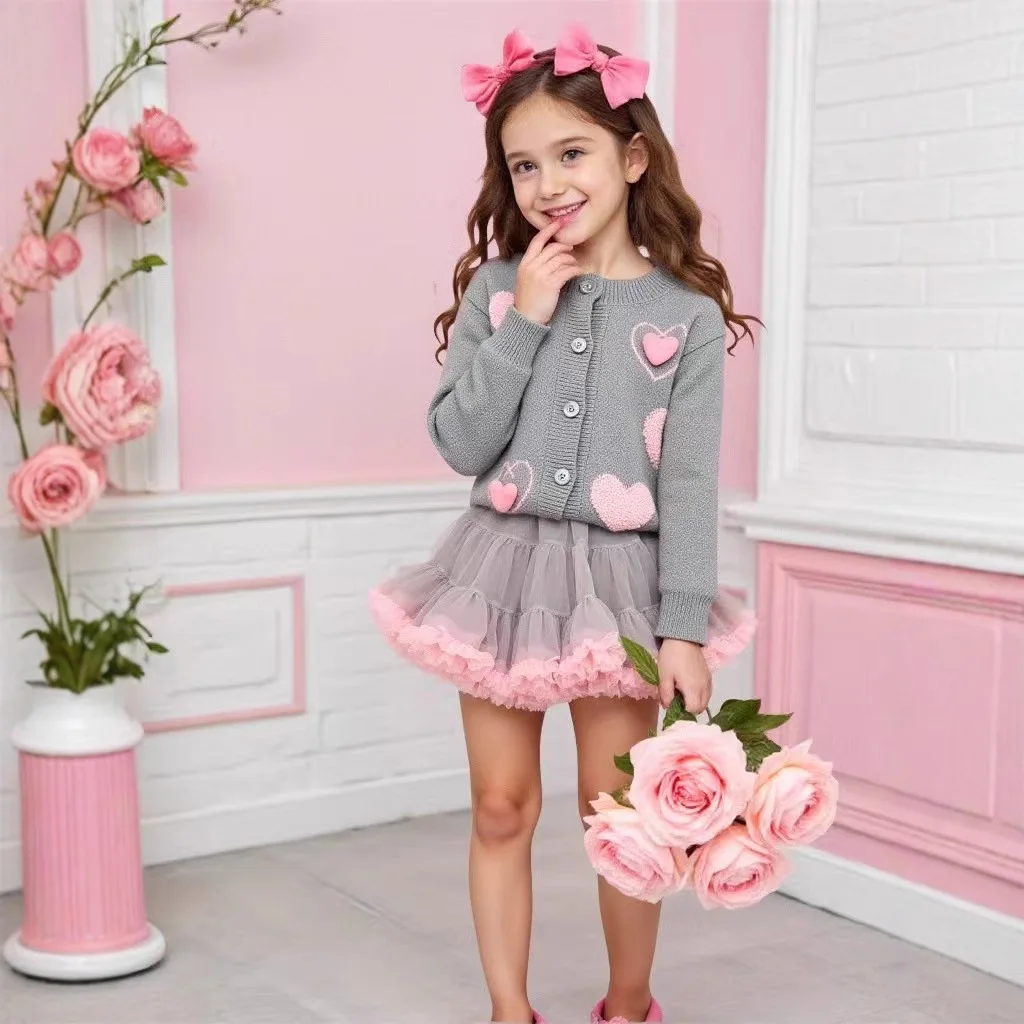 Girls' Autumn Knit Set: New Style Sweet Color Knitted Sweater Skirt Two-Piece Outfit Stylish Children's Clothing Collection
