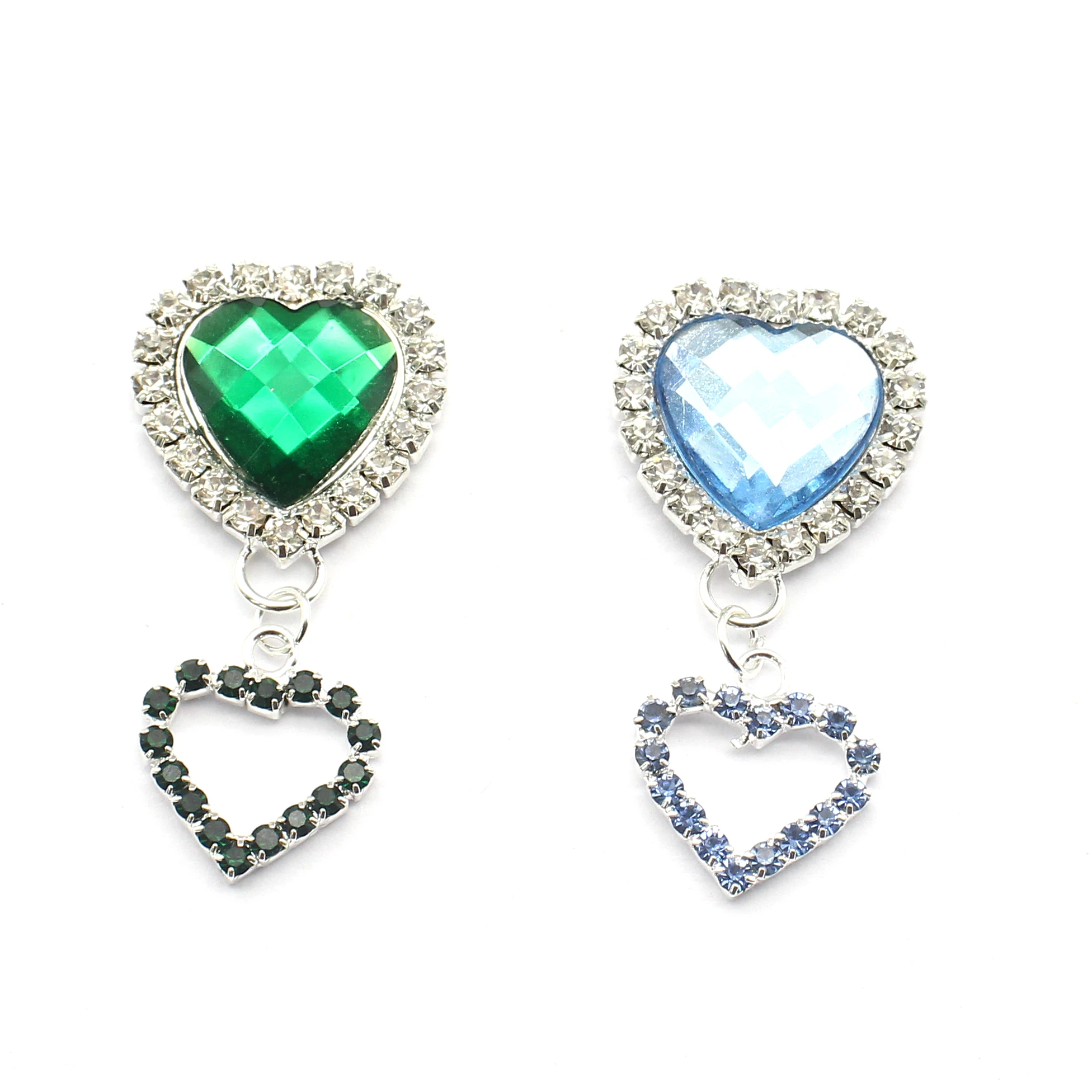 Mix Color Double Heart Shaped Rhinestone Charms 10Pcs/Pack 23×46mm Crystal Metal Pendants for Clothing Ornament Jewelry Making